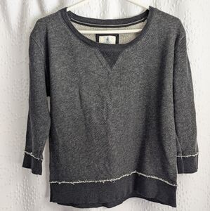 Y2K Aerie Heathered Charcoal Raw Hem Crewneck Pullover 3/4 Sleeve Women's Medium